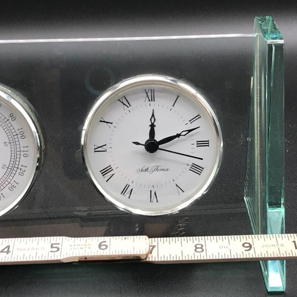 Seth Thomas Glass Display Mantle Desk Quartz Clock & Themometer Tested Works - Picture 8 of 9